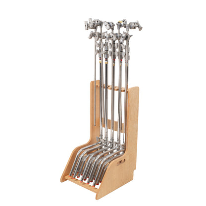 Plywood storage rack for 5x industry standard C-Stands