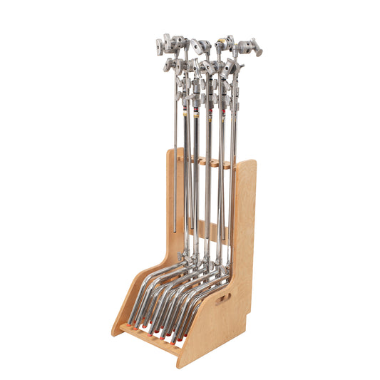 Plywood storage rack for 5x industry standard C-Stands