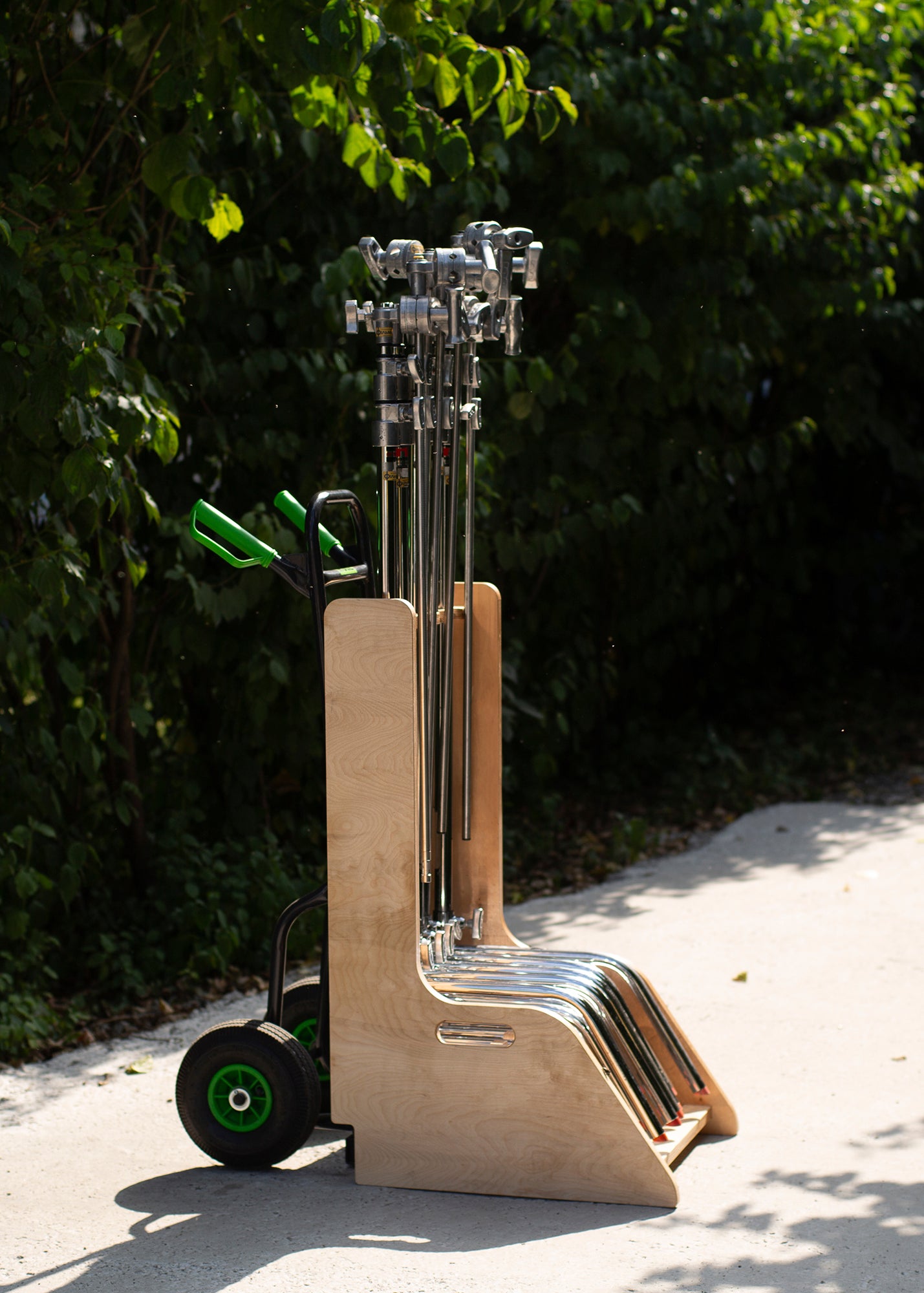 Plywood photo studio rental warehouse storage rack for C-Stands