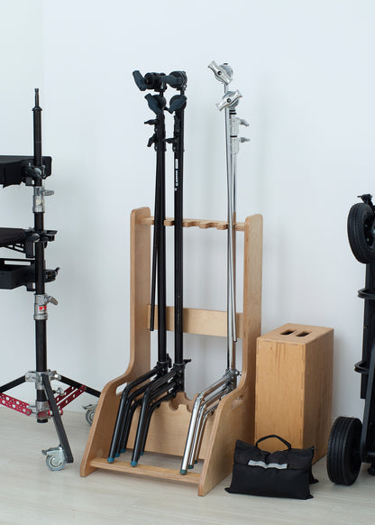 Plywood photo studio rental warehouse storage rack for C-Stands